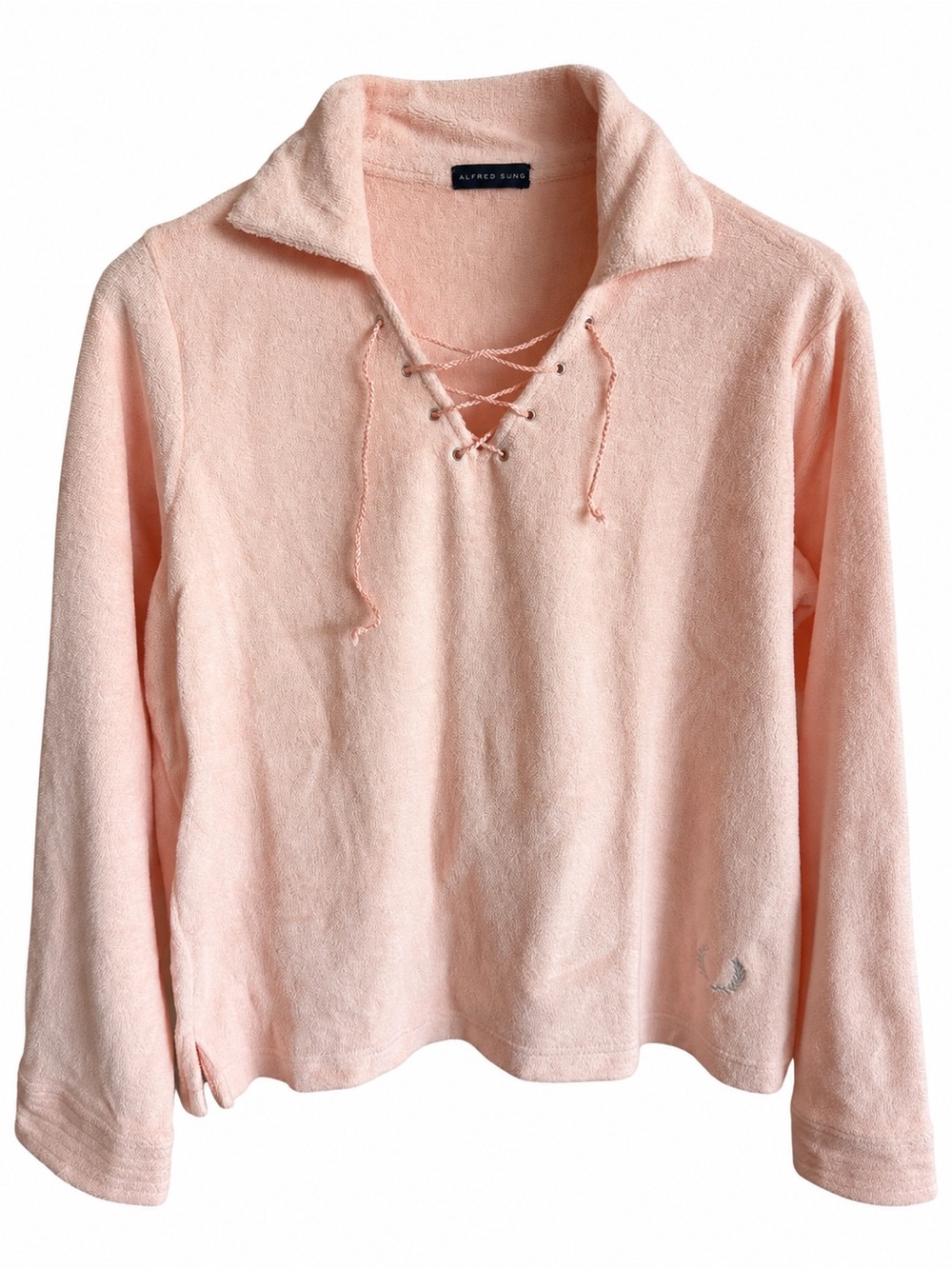 Vintage Alfred Sung Pink Terry Cloth Lace-Up Top Size L